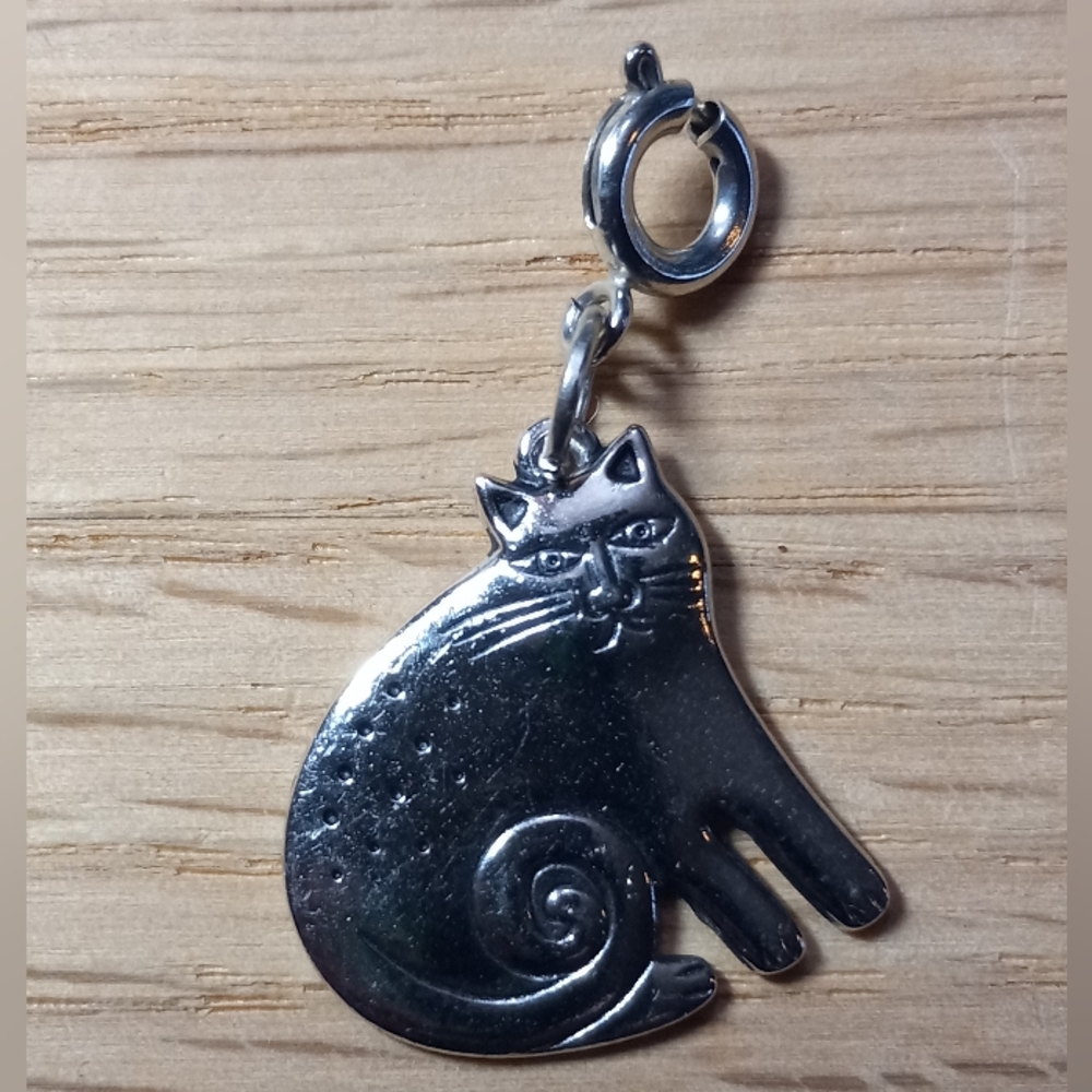 Vintage Silver Tone Laurel Burch Cat Charm Pendant - Picture 7 of 8